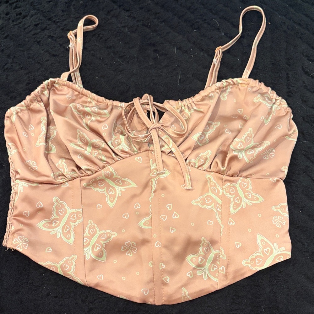 PACSUN L.A. Hearts Silk Butterfly Print Crop Top